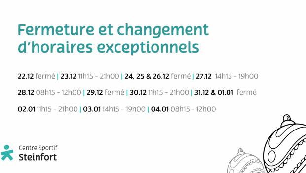 Fermeture Noel et nouvel an Piscine